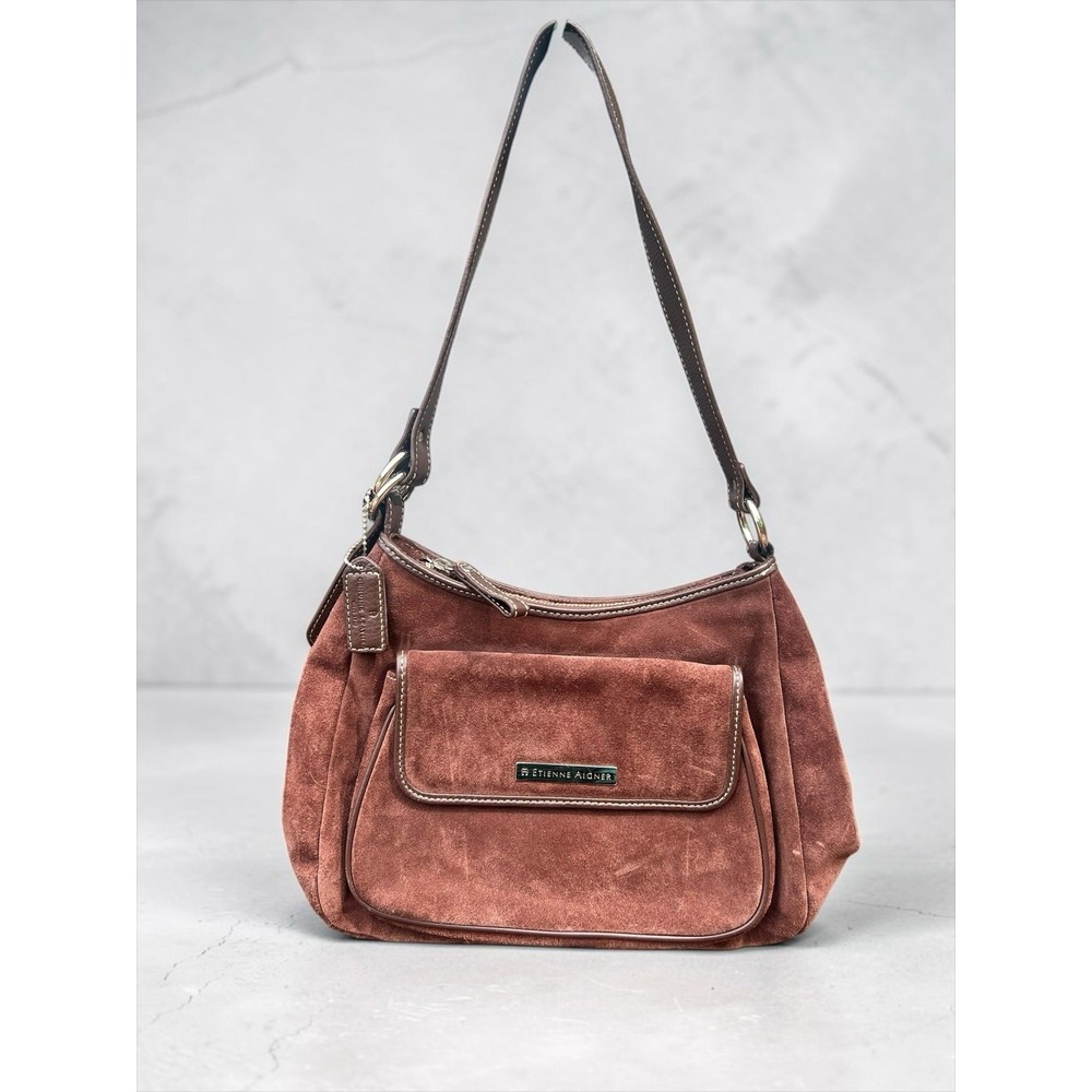 Vintage Etienne Aigner Brown Suede Hobo Shoulder Bag Y2K Slouchy Boho‎ Purse